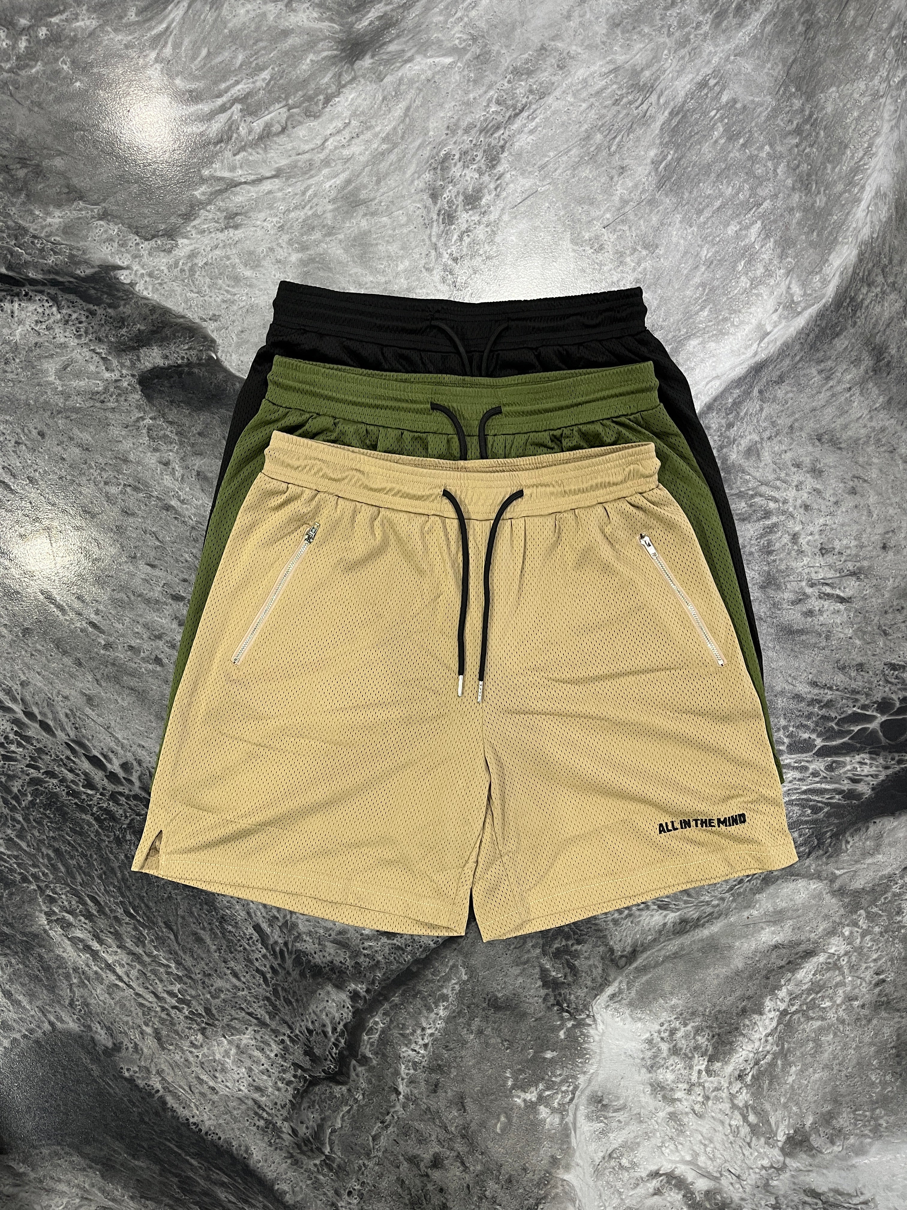 CORE MESH SHORTS 3 PACK - BLACK/OLIVE GREEN/SAND